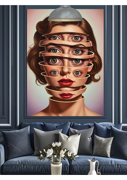 Çoklu Kadın Yüzler Soyut Portre Dekoratif Kanvas - Mdf Ahşap Tablo
