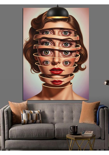 Çoklu Kadın Yüzler Soyut Portre Dekoratif Kanvas - Mdf Ahşap Tablo fiyatları