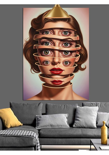 Çoklu Kadın Yüzler Soyut Portre Dekoratif Kanvas - Mdf Ahşap Tablo indirimleri