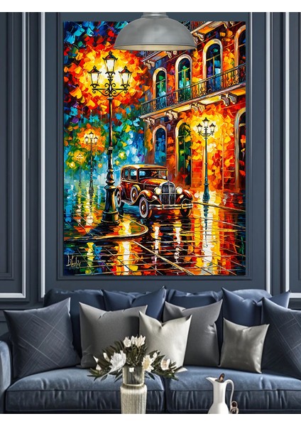 Gece Şehir Işıkları Manzarası Dekoratif Kanvas - Mdf Ahşap Tablo