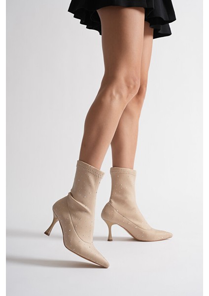 Streç ve Parlak Taş Detaylı Orta Boy Kadın Bot