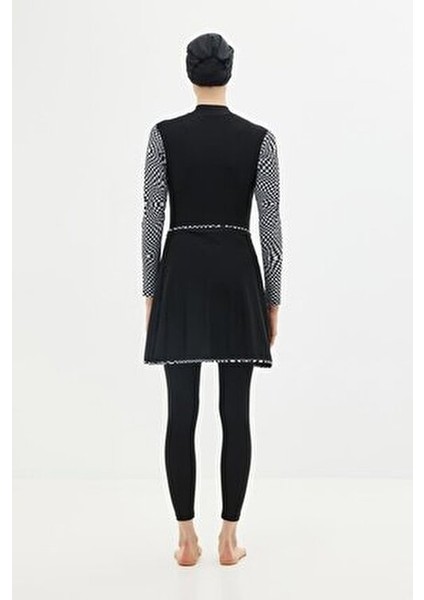 Tam Kapalı Tesettür Mayo Kadınlar İçin Desenli Polyester Kumaş 5 Parça Set