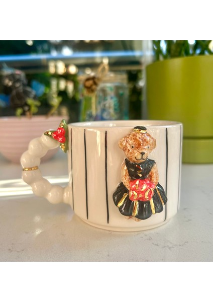El Yapımı Seramik Gerçek 24K Altın Teddy Gelin Kokinalı Kupa