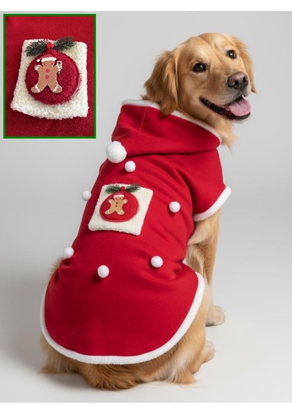 Gingerbread Man Yılbaşı Köpek Kıyafeti | Noel Baba Kapüşonlu Polar Sweatshirt | Orta ve Büyük Irklar Için