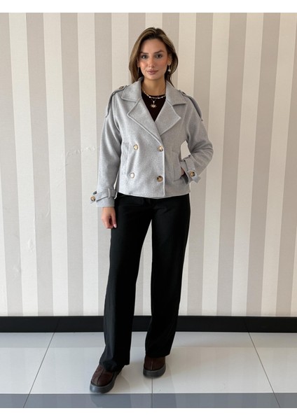 Isa Oversize Kaşe Kruvaze Kaban Ceket Kadın Mont