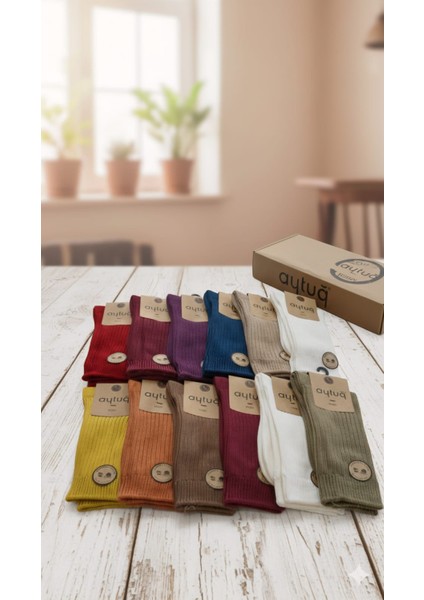 Bambu - Pamuk Kadın Soket Çorabı; Dikişsiz; Kışlık ; 36-40 Numara; Asorti 12'li Kutu modelleri