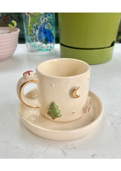 El Yapımı Seramik Gerçek 24K Altın Dekorlu Yılbaşı Temalı Türk Kahvesi Fincanı fiyatları