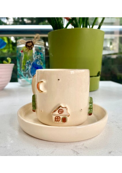 El Yapımı Seramik Gerçek 24K Altın Dekorlu Yılbaşı Temalı Türk Kahvesi Fincanı fırsatları