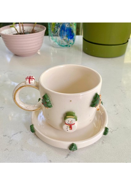 El Yapımı Seramik Gerçek 24K Altın Dekorlu Yılbaşı Temalı Kupa fiyatları