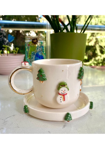 El Yapımı Seramik Gerçek 24K Altın Dekorlu Yılbaşı Temalı Kupa modelleri