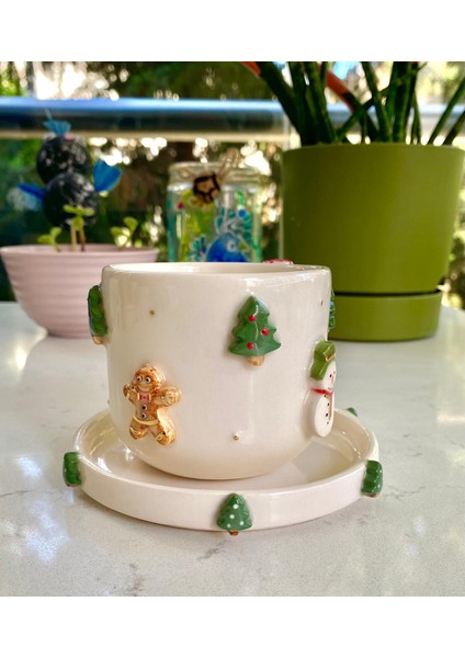 El Yapımı Seramik Gerçek 24K Altın Dekorlu Yılbaşı Temalı Kupa fırsatları