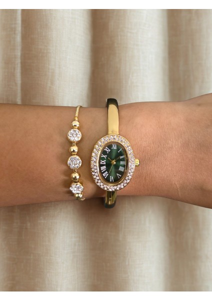 Zarif Kadın Bilezik Görünümlü Saat Taşlı Bileklik Hediyeli Kombin Set modelleri