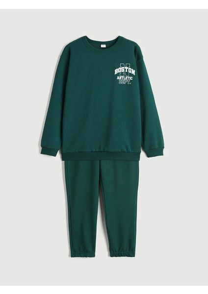 Lcw Kids Yeşil Bisiklet Yaka Baskılı Erkek Çocuk Eşofman Takım