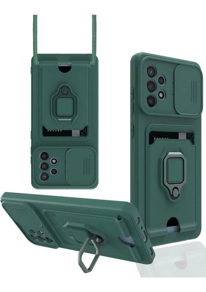 Samsung Galaxy A72 Kılıf Zuma Kartvizitli Yüzüklü Silikon - YEŞIL-(5796) - I81H36N9-5A07VS