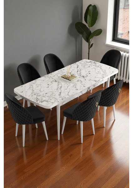 Mura Beyaz Mermer 80X132 Açılabilir Mdf Masa Yemek Odası Takımı, Mutfak Takımı 6 Adet Sandalye fiyatları