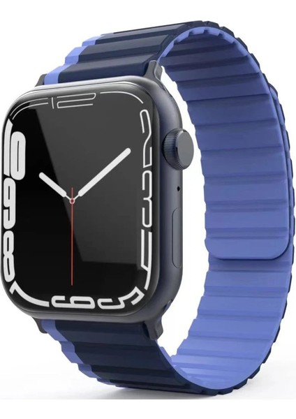 Apple Watch 42MM Mo-Wb1 Çift Renk Mıknatıslı Silikon Kordon - LACIVERT-MAVI-(579 - I47H97N1-5A3