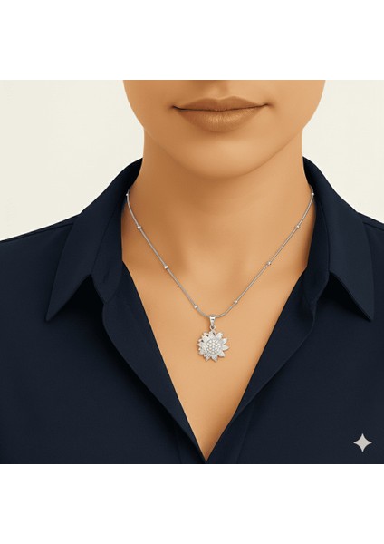 Kadın Çelik Kolye - Güne Bakan Tasarım - Beyaz Zirkon Taşlı - Stres Çarkı Model - Gümüş Renk modelleri