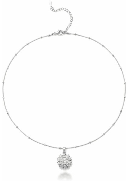 Kadın Çelik Kolye - Güne Bakan Tasarım - Beyaz Zirkon Taşlı - Stres Çarkı Model - Gümüş Renk indirimleri