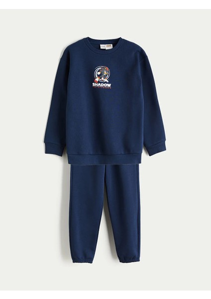 Lcw Kids Lacivert Bisiklet Yaka Sonic Baskılı Erkek Çocuk Eşofman Takım