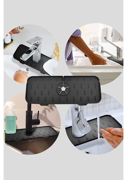 Mutfak Banyo Lavabo Kenarı Silikon Matı Silikon Musluk Su Sıçrama Önleyici indirimleri