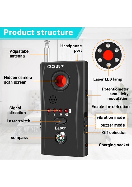 CC308+ Radyo Dalgası Tam Aralıklı Wifi Rf Gsm Cihaz Bulucu Sinyal Algılama Kamera Kablosuz Kamera Lens Sinyal Dedektörü (Yurt Dışından) fırsatları