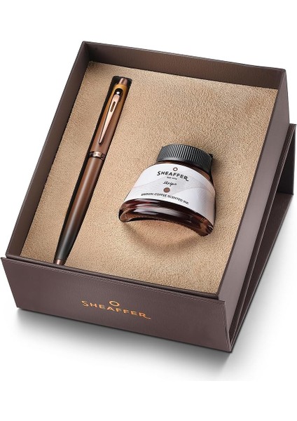 100 9374 Coffee Edition Dolma Kalem Hediye Seti – Mat Kahverengi Pvd Detaylı Dolma Kalem, Kahve Kokulu Şişe Mürekkep (50 Ml)