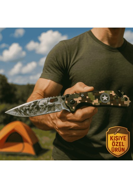 Askeriye Tasarım Saplı Isme Özel Yazılı 9CR13MOV Kalite Paslanmaz Çelik Avcı ve Kamp Bıçağı fiyatları