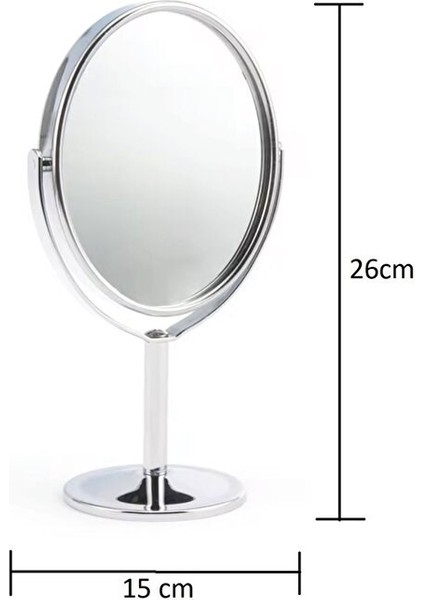 Oval Masaüstü Ayaklı 360° Dönebilen, Işyeri, Seyahat Için Mini Krom Ayna 15X25CM