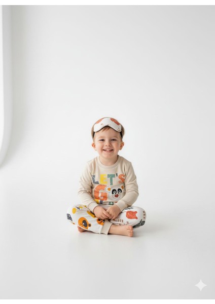 Eğlenceli Ayıcık Temalı Pamuk Erkek Bebek ve Çocuk Pijama Takımı Maske Hediyeli fiyatları