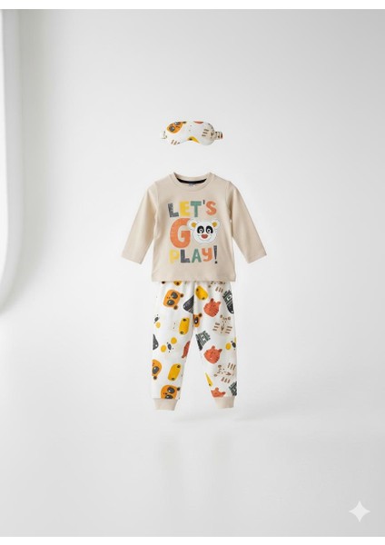 Eğlenceli Ayıcık Temalı Pamuk Erkek Bebek ve Çocuk Pijama Takımı Maske Hediyeli modelleri