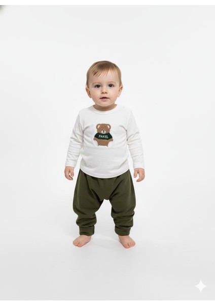 Ayıcık Desenli Kapüşonlu Hırka Şalvar Pantolon 3'lü Takım Organik Pamuk fırsatları