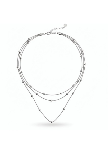 Kadın 3 Lü Çelik Kolye - Toplu Snake Zincirli - Asimetrik Tasarım - Gümüş Renk indirimleri