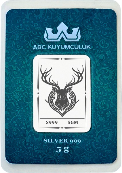 999 Ayar Gümüş Tasarımlı Geyik Temalı Hediyeye Özel 5 Gram Gümüş Külçesi-709