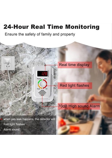 Doğal Gaz Detektörü ve Karbon Monoksit Co Detektörü Co Için Yanıcı Gaz Dedektörü Monitörü Mutfak-Ab Fişinde Metan (Yurt Dışından) fırsatları