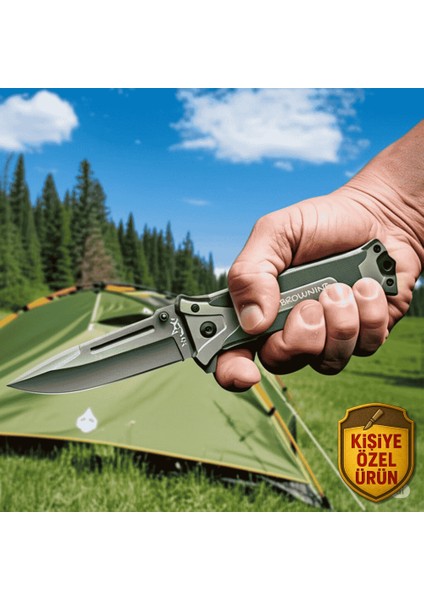 Browning Yeşil Polimer Saplı Isme Özel Yazılı 9CR18MOV Kalite Paslanmaz Çelik Avcı ve Kamp Bıçağı fiyatları