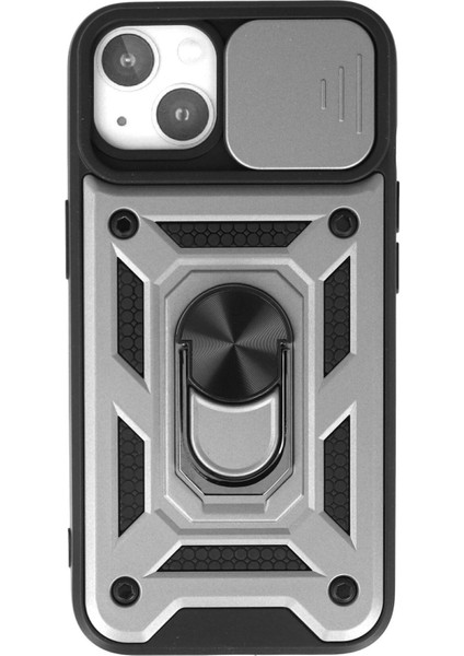 iPhone 15 Kılıf Pars Lens Yüzüklü Silikon - GÜMÜŞ-(5796) - I55H89N0-4A60VS