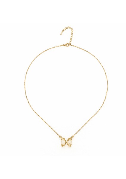 Kadın Çelik Kolye - Kelebek Tasarım - Pembe Zirkon Taşlı - Altın Renk indirimleri