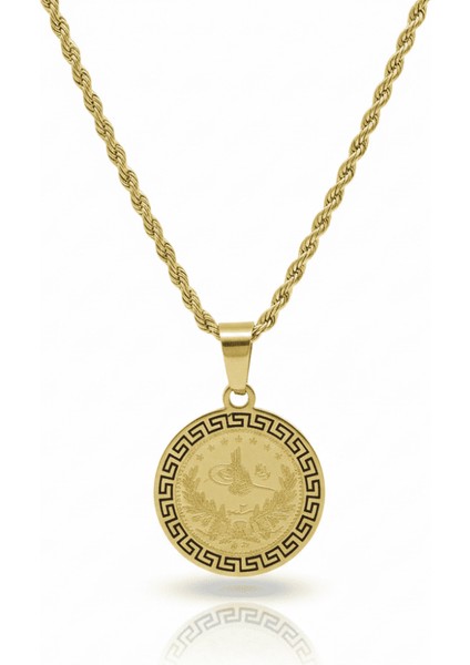 Kadın Çelik Kolye - Beşi Bir Yerde Reşat Altın Tasarım - Burma Zincirli - Altın Renk