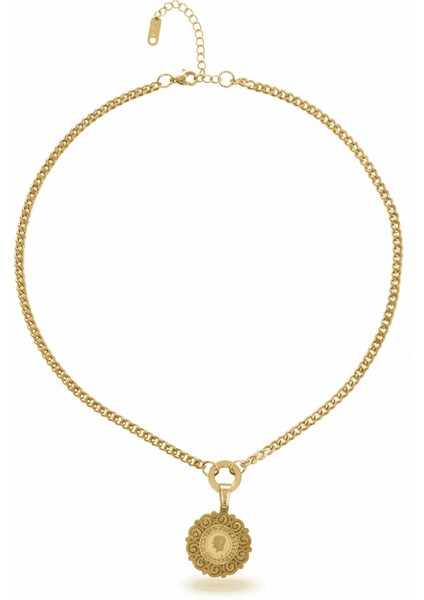Kadın Çelik Kolye - Beşi Bir Yerde Reşat Altın Tasarım - Gurmet Zincirli - Altın Renk indirimleri