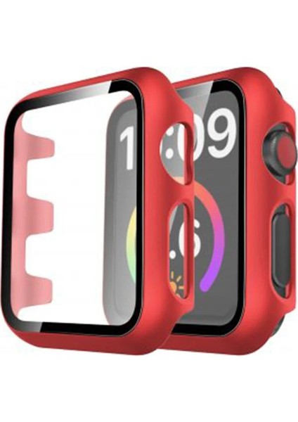 Apple Watch 41MM Camlı Kasa Ekran Koruyucu - KIRMIZI-(5796) - I78H56N7-0A90VS