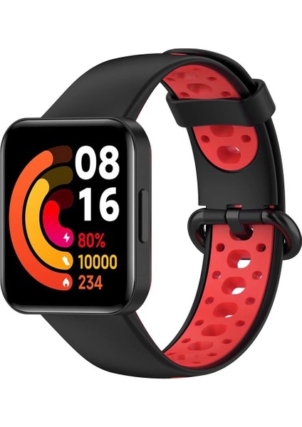 Xiaomi Redmi Watch 2 Spor Delikli Kordon - SIYAH-KIRMIZI-(5796) - I63H03N6-4A86VS