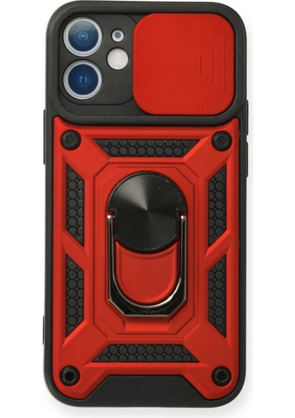 iPhone 12 Kılıf Pars Lens Yüzüklü Silikon - KIRMIZI-(5796) - I31H90N7-9A85VS