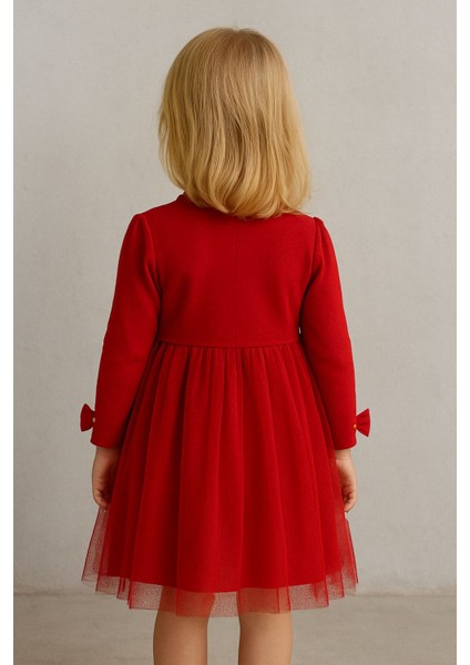 Kız Çocuk Elbise, Kırmızı, Tül Etekli, Fiyonk ve Taş Detaylı indirimleri