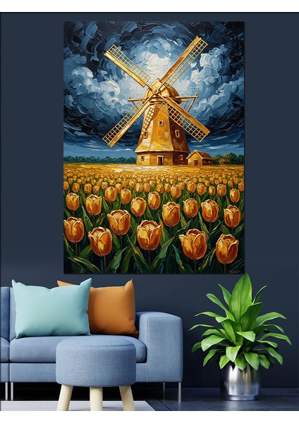 Yelpazeli Yel Değirmeni Tarlası Dekoratif Kanvas - Mdf Ahşap Tablo fiyatları