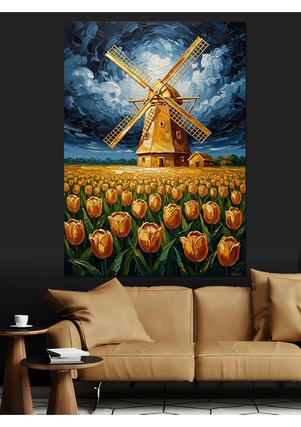 Yelpazeli Yel Değirmeni Tarlası Dekoratif Kanvas - Mdf Ahşap Tablo modelleri