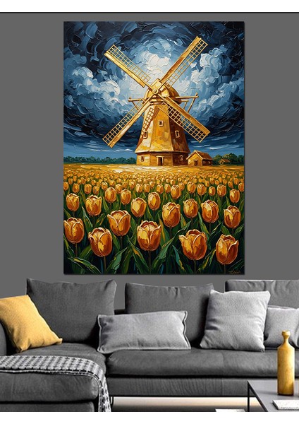 Yelpazeli Yel Değirmeni Tarlası Dekoratif Kanvas - Mdf Ahşap Tablo indirimleri