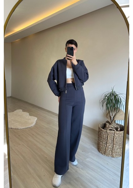 Kadın Fermuarlı Oversize Sweat ve Yüksek Bel Eşofman Takımı NM018 modelleri