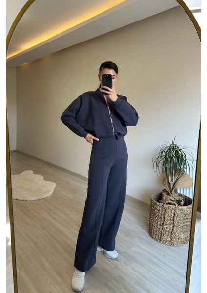 Kadın Fermuarlı Oversize Sweat ve Yüksek Bel Eşofman Takımı NM018 fırsatları