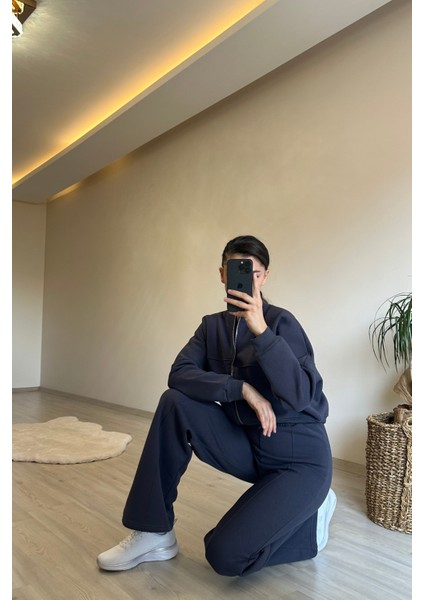 Kadın Fermuarlı Oversize Sweat ve Yüksek Bel Eşofman Takımı NM018 indirimleri