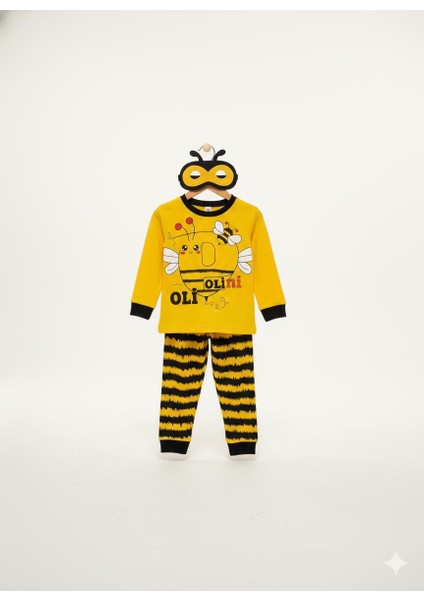 Sevimli Arı Kostümlü Pijama Takımı Maske Hediyeli Çocuk Pijama Eğlenceli Pijama